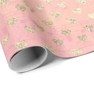 Papel De Presente Notas de música Dourada Peach Pastel Rosa Rosa Ros