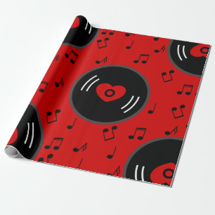 Papel De Presente notas de música vinil grava vermelho