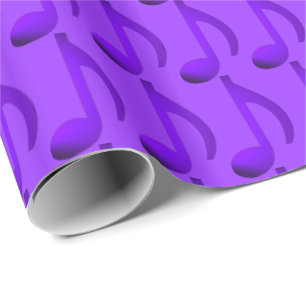 Papel De Presente Notas Musicais Azuis Repetindo Padrão Roxo