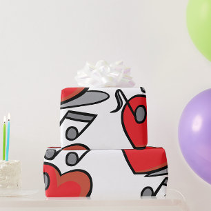 Papel De Presente Notas Musicais Cantando Coração Vermelho