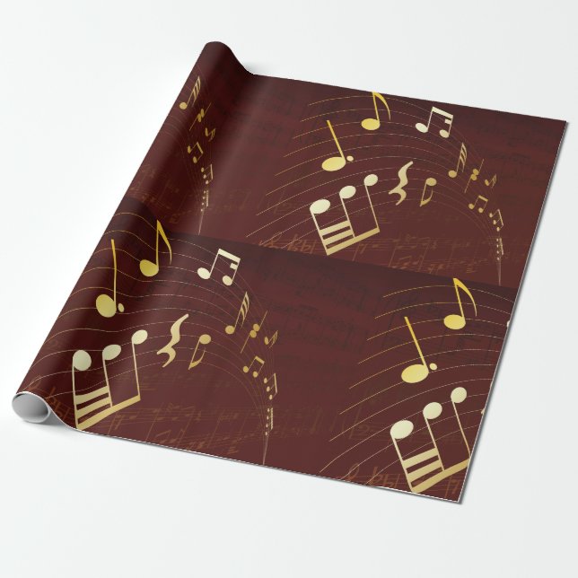 Papel De Presente Notas Musicais Douradas Elegantes (Desenrolado)