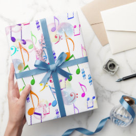 Papel De Presente Notas Musicais e Bolhas
