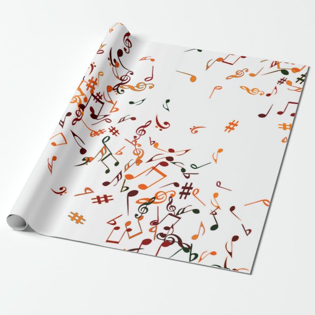 Papel De Presente Notas musicais impressão - bege taupe, multi  (Desenrolado)