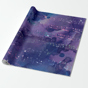 Papel De Presente Notas Musicais Iridescentes em Roxo