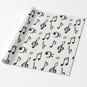 Papel De Presente Notas Musicais Pretas, Claves de Fá e Sol em Branc