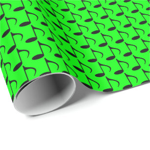 Papel De Presente Notas Musicais Pretas Oitavas em Verde Lima