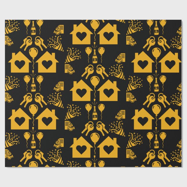Papel De Presente Nova Casa Aquecimento Amarelo no Preto (Aberto)