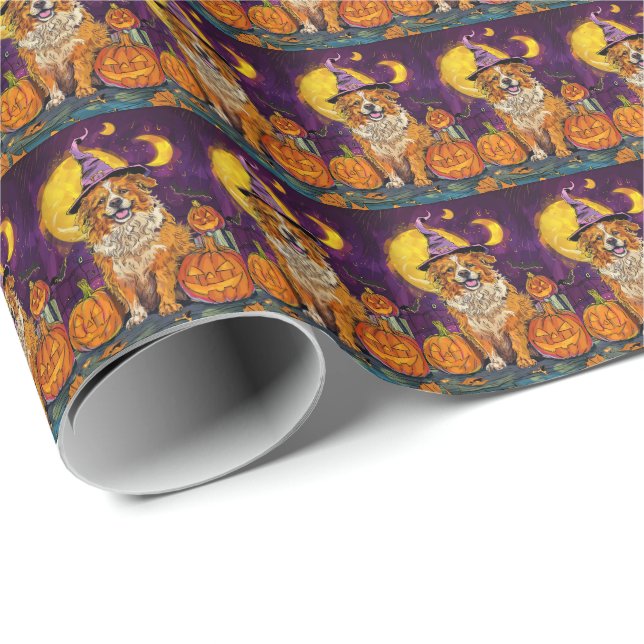 Papel De Presente Nova Escócia Duck Toller Halloween Bruxas Pumpkin (Ponta do rolo)