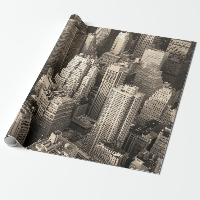 Papel De Presente Nova Iorque Manhattan - skyline aerial preto  (Desenrolado)