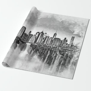 Papel De Presente Nova Iorque Manhattan Skyline - preto e branco