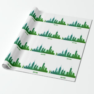 Papel De Presente Nova Iorque Skyline Green Big Apple Modern City