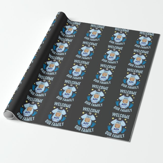 Papel De Presente Nova Revelação de Gênero de Bebê É um Menino (Desenrolado)