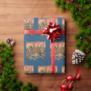 Papel De Presente Nova York Skyline Viagem Arte Vintage
