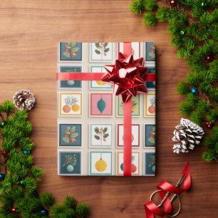 Papel De Presente Nove Enfeites de Natal em Molduras Destacadas
