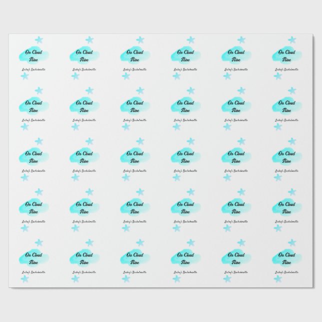 Papel De Presente Nove nuvens azul pastel estrela despedida de solte (Aberto)