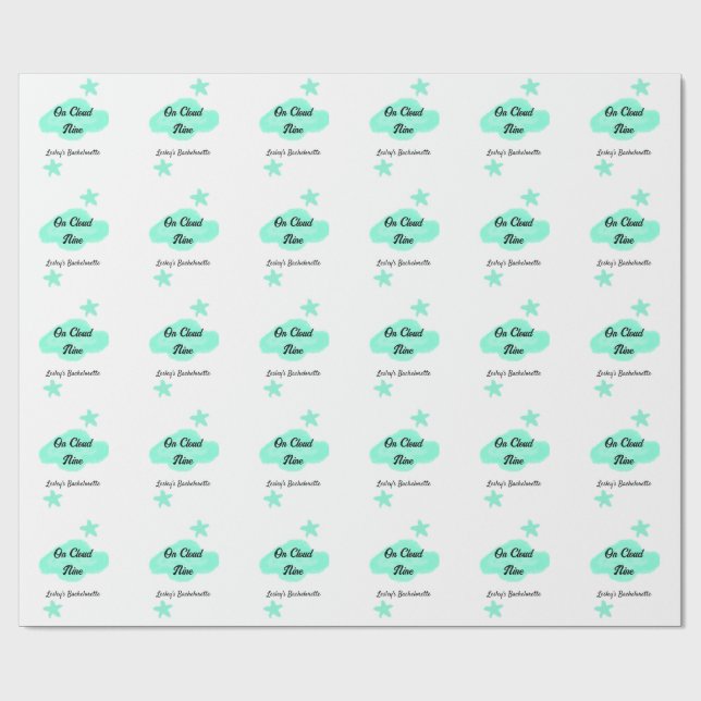 Papel De Presente Nove nuvens pastéis verdes estrelas despedida de s (Aberto)