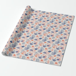 Papel De Presente Novelty Ginkgo Leaf Patterno Marinho Azul e Laranj