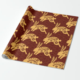 Papel De Presente Novo ano chinês de coelho do dragão de ouro vermel