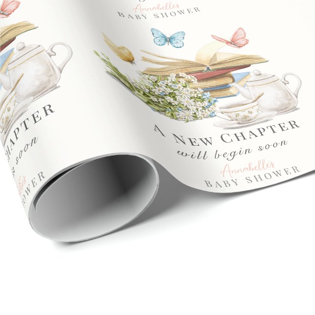Papel De Presente Novo Capítulo Tea Butterfly Chá de fraldas Storybo (Ponta do rolo)