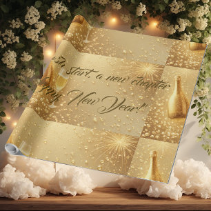 Papel De Presente Novo Começo Nova Capítulo Champanhe Dourado de Mei