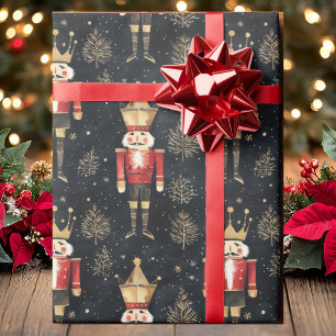 Papel De Presente Noz-cracker Aquarela Dourada Red & Black Christmas