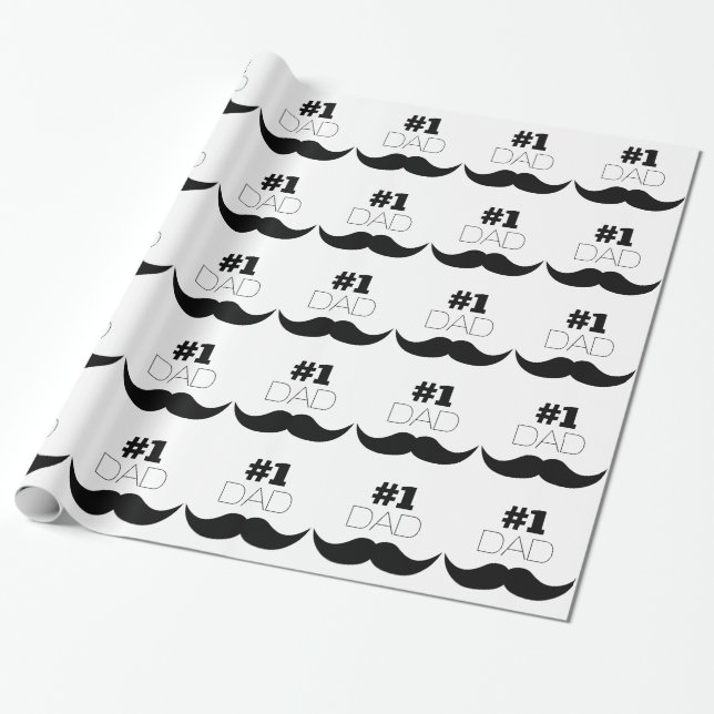Papel De Presente Número 1 - bigode preto Pai - Número um (Desenrolado)