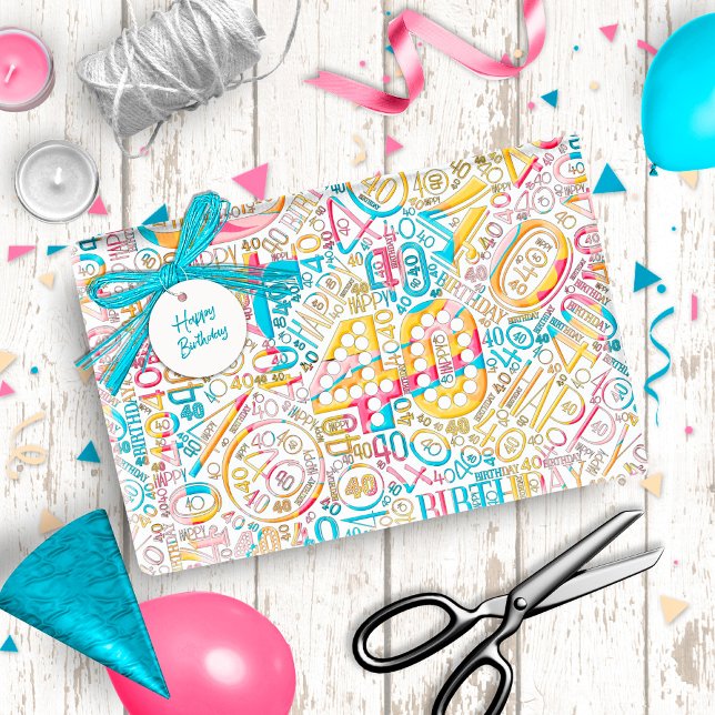 Papel De Presente Número de Aniversário Cloud de Palavras Quarenta B (Criador carregado)