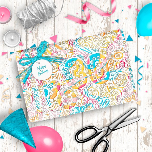 Papel De Presente Número de Aniversário Cloud de Palavras Trinta B I (Criador carregado)