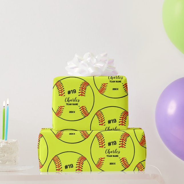 Papel De Presente Número e Equipe Personalizados do Player de Softba (Presentes para festas)