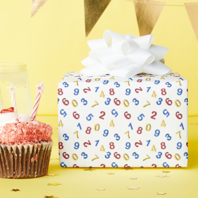 Papel De Presente Números Vermelho Amarelo Azul  (Festa de aniversário)