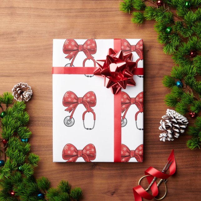 Papel De Presente Nurse Stethoscope Christmas Bow Coquette Girly (Presente de Natal)