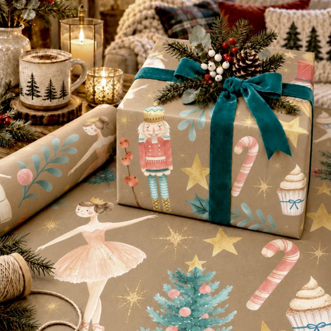 Papel De Presente Nutcracker de Natal Grande Tudo Kraft Rústico (Criador carregado)