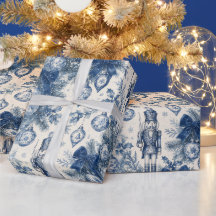 Nutcracker Toile de Natal Azul Empoeirado Vintage