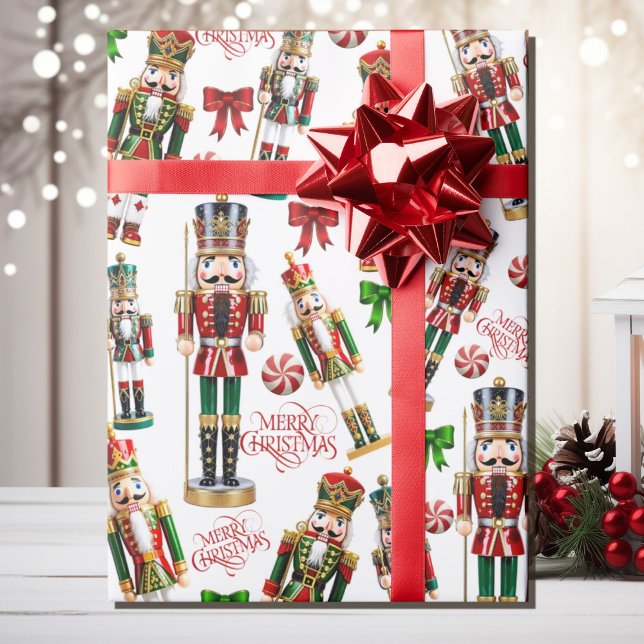 Papel De Presente Nutcrackers Merry Christmas Red Green Roll of (Criador carregado)
