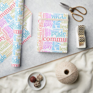 Papel De Presente nuvem de palavras da comunidade LGBTQ+ arco-íris d
