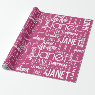 Papel De Presente Nuvem de Palavras Rosa de Tipografia de Nome Perso