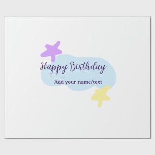 Papel De Presente Nuvens azul pastel estrelas roxo feliz aniversário