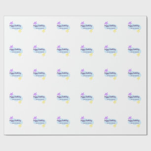 Papel De Presente Nuvens azul pastel estrelas roxo feliz aniversário