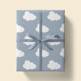 Papel De Presente Nuvens Boho Céu Simples Infantil Neutro Azul