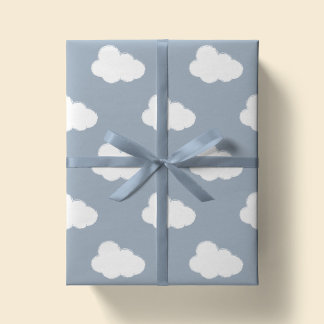 Papel De Presente Nuvens Boho Céu Simples Infantil Neutro Azul