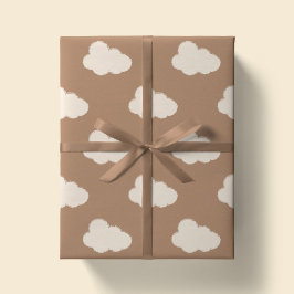 Papel De Presente Nuvens Boho Céu Simples Infantil Neutro Bege