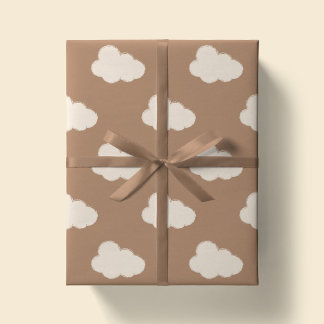 Papel De Presente Nuvens Boho Céu Simples Infantil Neutro Bege