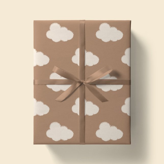 Papel De Presente Nuvens Boho Céu Simples Infantil Neutro Bege (Criador carregado)