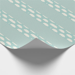 Papel De Presente Nuvens Bolinhas Faixa Verde