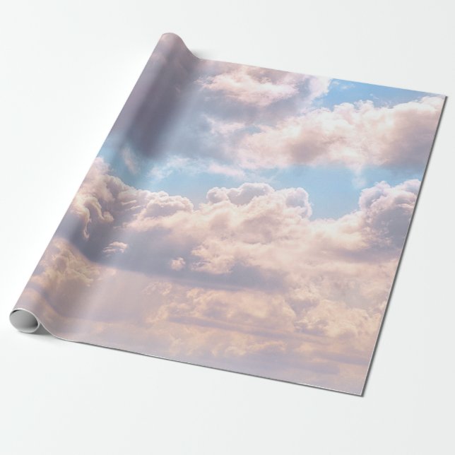 Papel De Presente Nuvens Cor-de-Rosa Fofas Céu Azul Sonhador Naturez (Desenrolado)