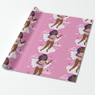 Papel De Presente nuvens de corações do anjo africano-negro