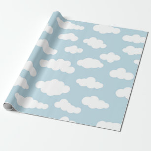 Papel De Presente Nuvens De Pastel Azul-Bebê-Estético E Branco