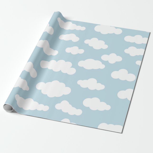 Papel De Presente Nuvens De Pastel Azul-Bebê-Estético E Branco (Desenrolado)
