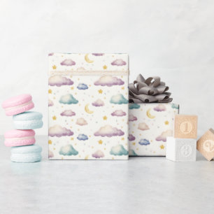Papel De Presente Nuvens de Pastel / Estrelas / Luas sobre o marfim