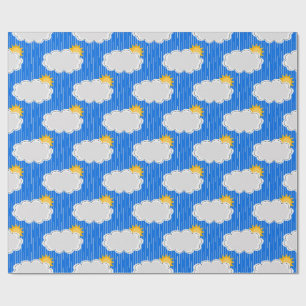 Papel De Presente Nuvens de sol em chuva Padrão Design Azul